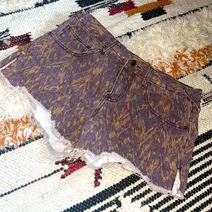 Free People Printed Denim Shorts